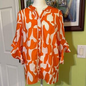 Vibrant Orange and White Women's Button-Up Top!